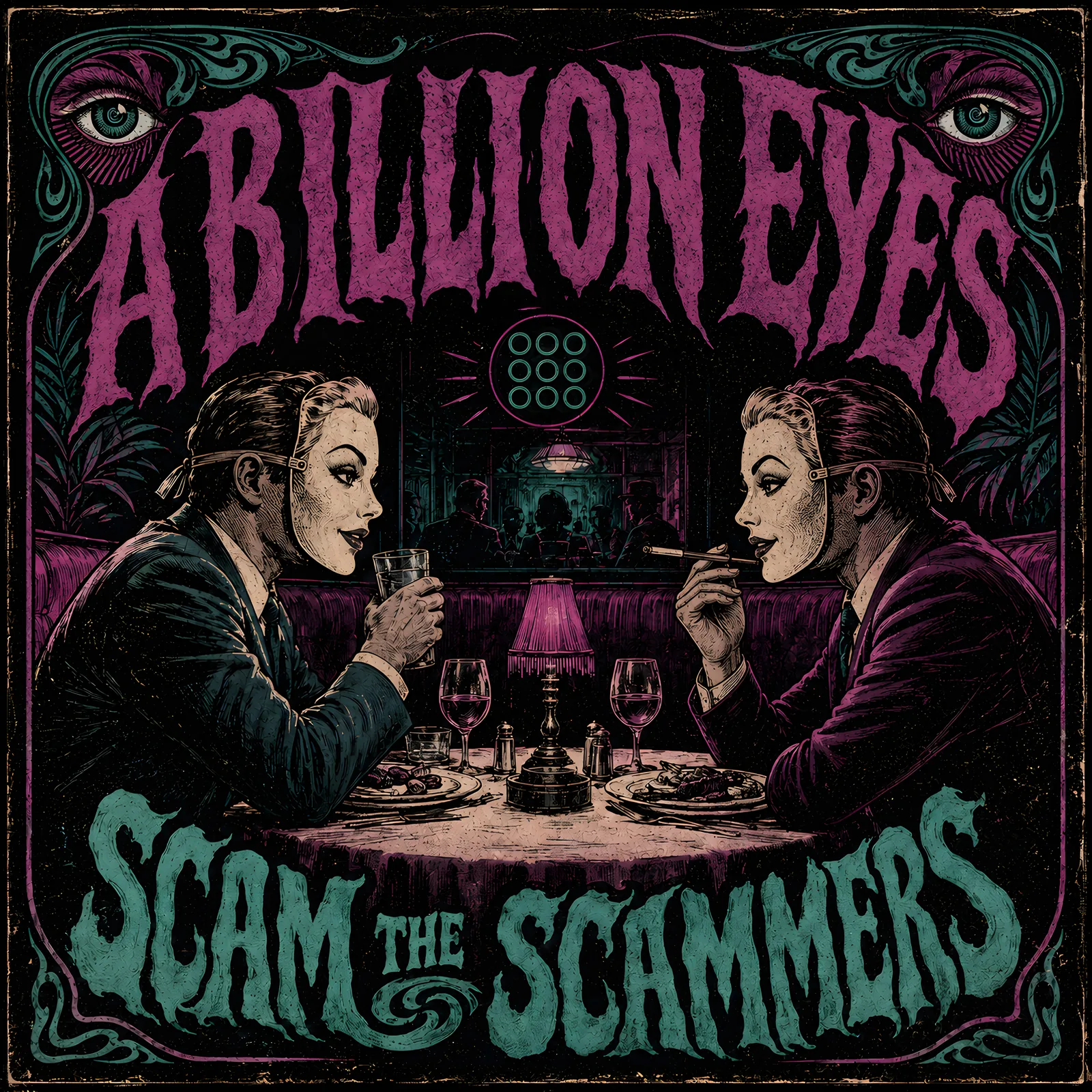 Scam the Scammers masked dinner artwork