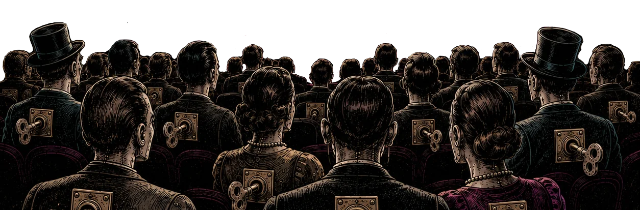 Theatre audience with wind-up puppets